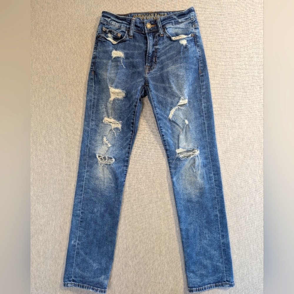 American Eagle Outfitters Slim Fit Jeans Men's 26 X 28 Blue Distressed Destroyed